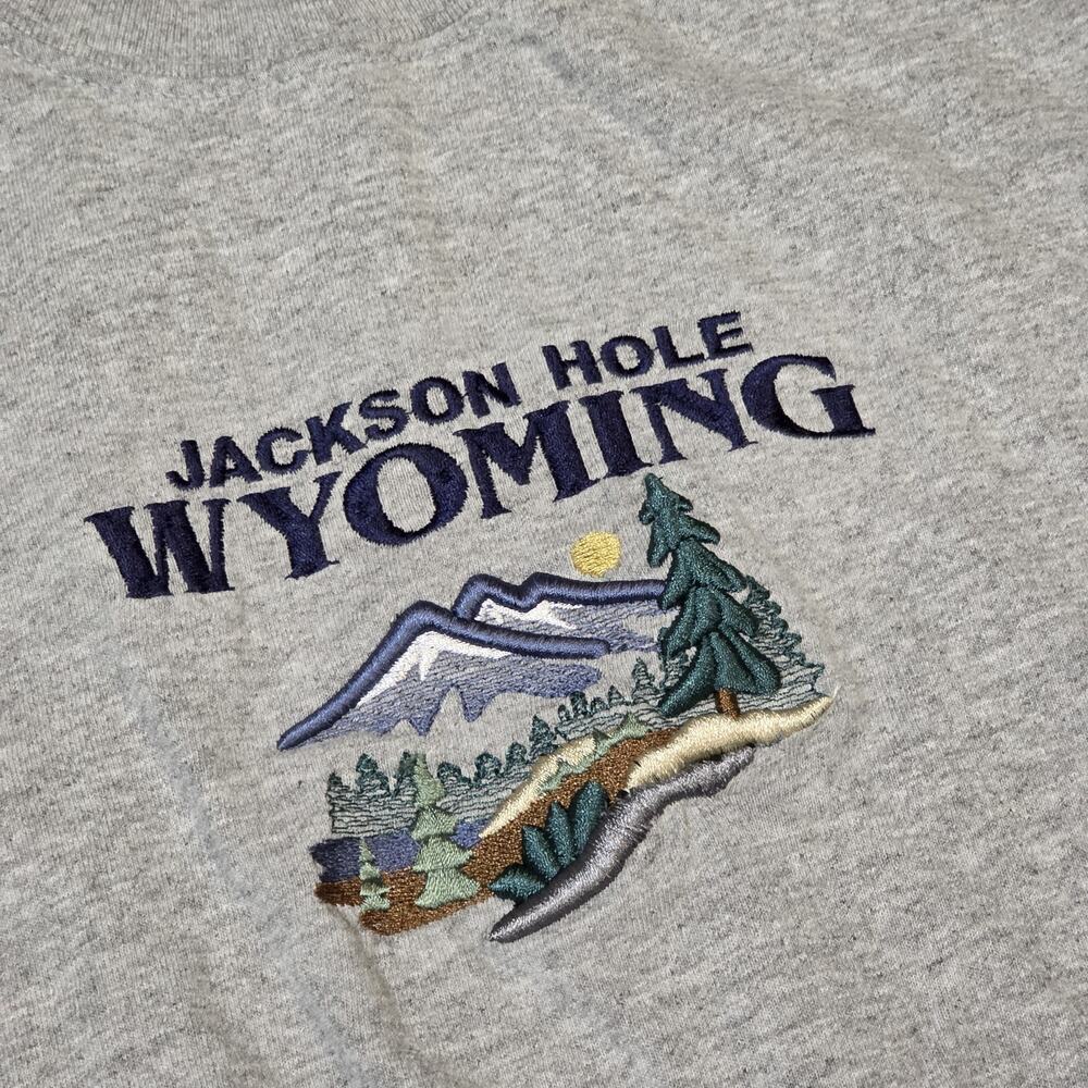 Gildan Ultra Cotton Jackson Hole Wyoming Embroidered Graphic T-Shirt Mens M Gray